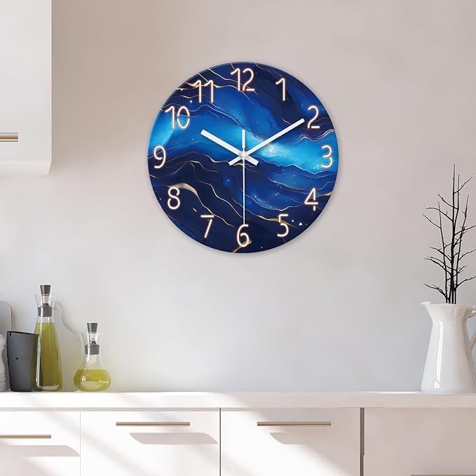 Small Wall Clocks Battery Operated 12 Inch Blue Marble Wall Clock - Image 3