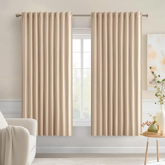 MIULEE Beige Back Tab Blackout Curtains 63 Inch Length 2 Panels Set by MIULEE