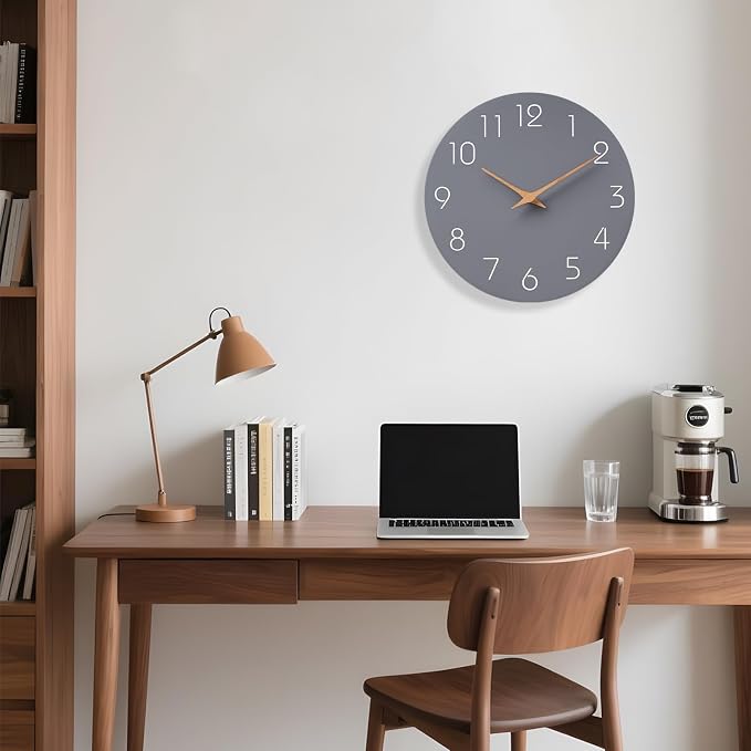 Mosewa Wall Clock 12 Inch Gray Silent Non Ticking Battery Operated Modern - Image 5