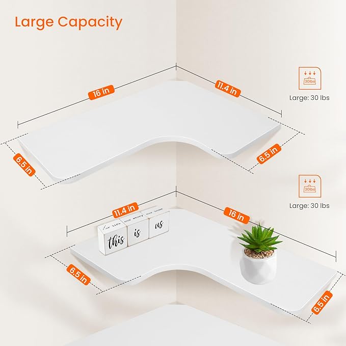 Homode Corner Floating Shelves, L-Shaped Wood Hanging Storage Shelf - Image 3