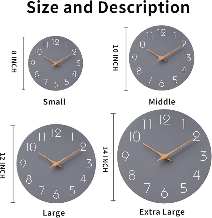 Mosewa Wall Clock 8 Inch Gray Battery Operated Silent Non Ticking Simple Modern - Image 3