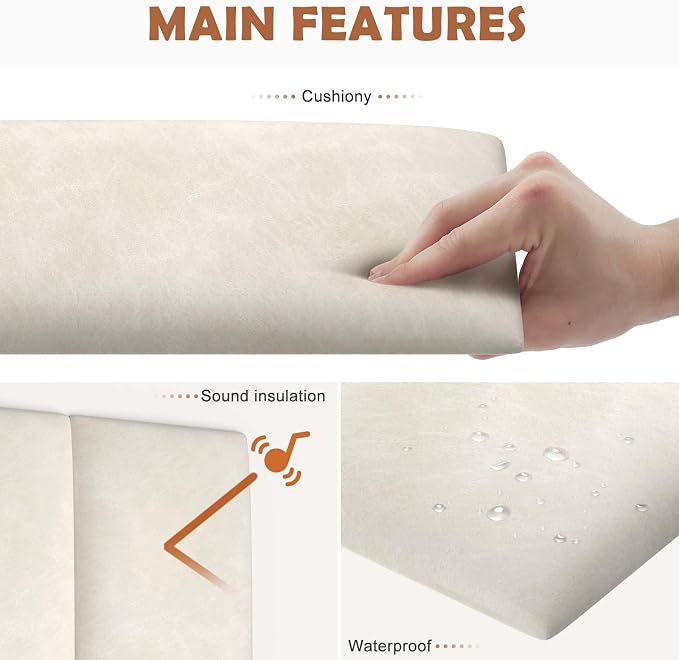 IFNOW Wall Mounted Upholstered Headboard Queen, 3D Peel and Stick Soundproof - Image 3
