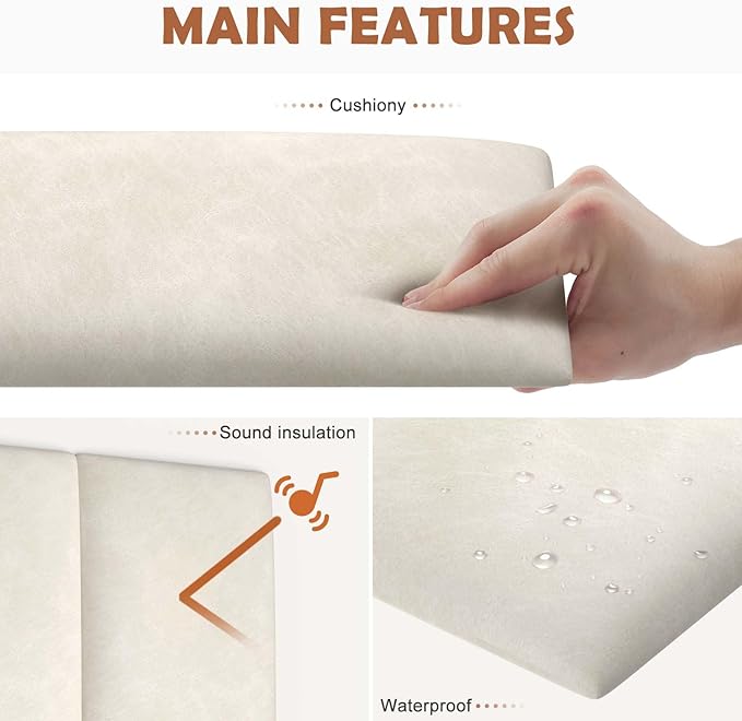 IFNOW Wall Mounted Upholstered Headboard, 3D Peel and Stick Soundproof Wall - Image 3