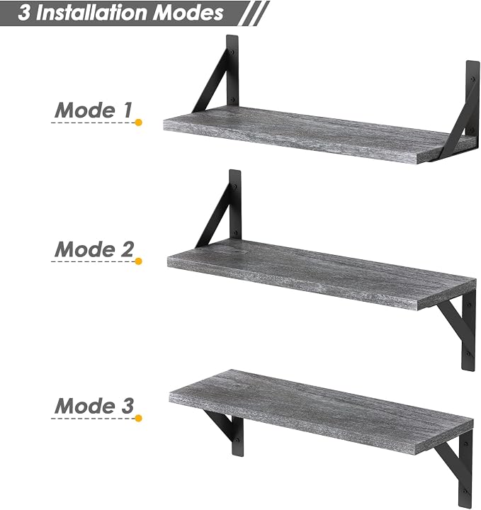 Forbena Grey Floating Shelves for Wall Decor Set of 3, Floating Book Shelves - Image 8