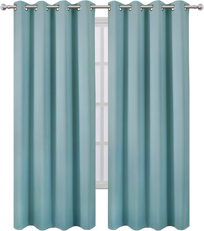 LEMOMO Blackout Curtains 52 x 90 inches Long Stone Blue Curtains Set of 2 - Image 2
