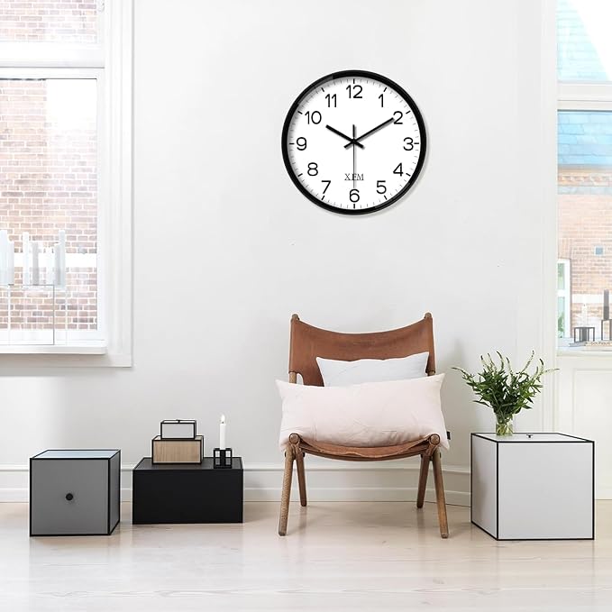 XFM Black Wall Clock 10 Inch Modern Small Wall Clocks Battery Operated Silent - Image 4
