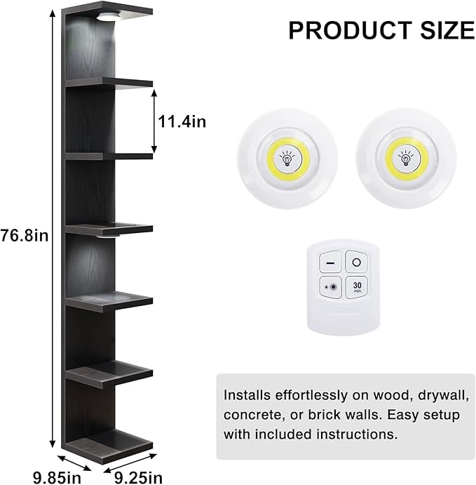 Fixwal Black Shelves 7 Tier Wall Mounted Shelf Unit Floating Shelves - Image 3