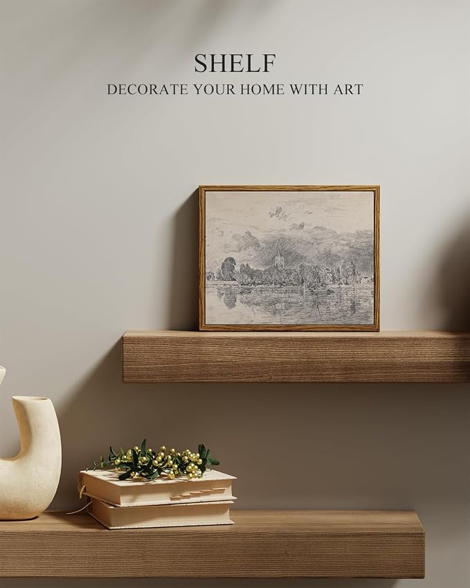 InSimSea Framed Canvas Wall Art, Neutral Sketch Landscape Painting, Rustic - Image 2