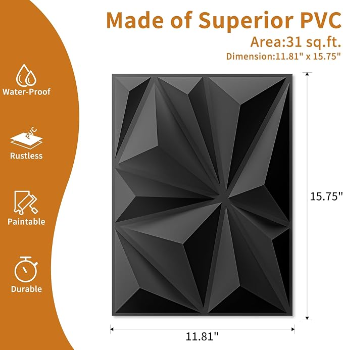 WOWSTAR 31 Sq.Ft. 24-Pack 3D Wall Panels Diamond - Image 4