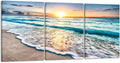 Wieco Art 3 Panels Blue Beach Sunrise White Wave Pictures on Canvas Wall Art by WiecoArt