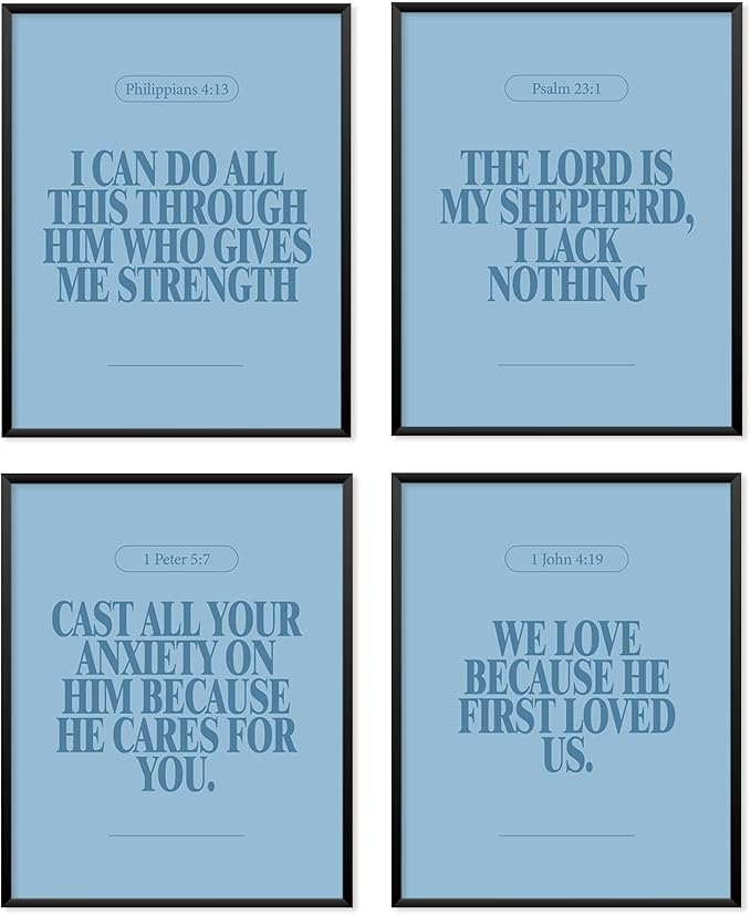 Locomiss Blue Christian Wall Art Decor Posters, Minimalist Jesus Scripture by Unknown