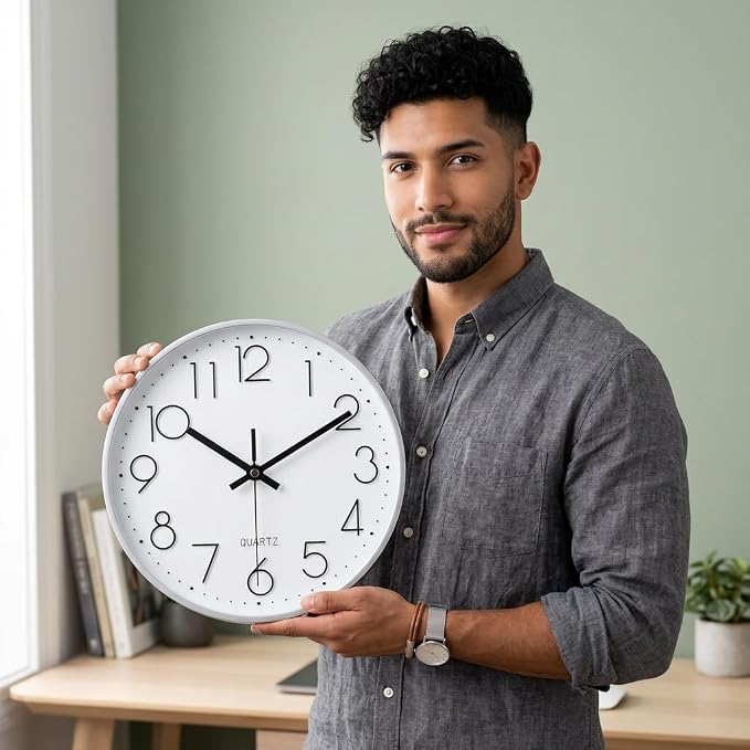 jomparis 10 Inch Silver Wall Clock Battery Operated Silent & Non-Ticking Wall - Image 2