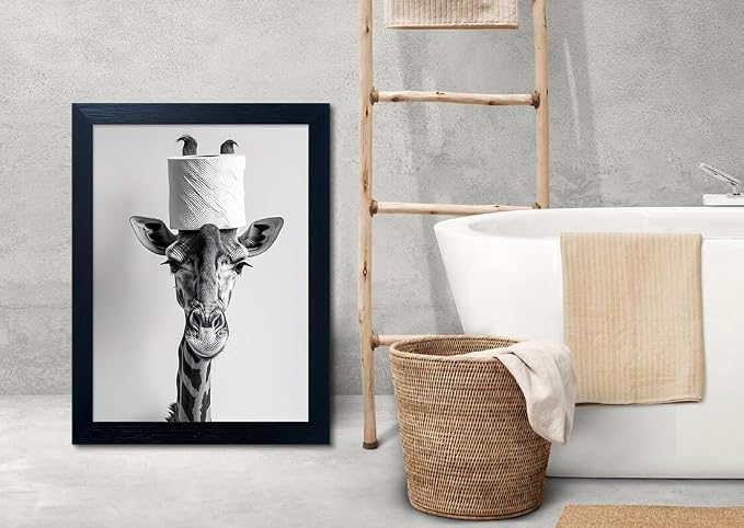 Framed Funny Bathroom Wall Art Giraffe - Image 7
