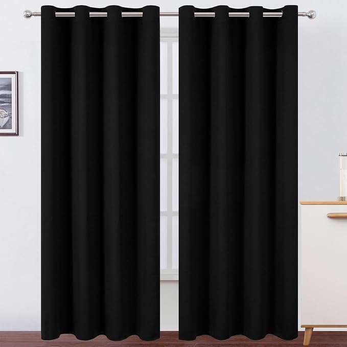 LEMOMO Blackout Curtains 52 x 120 Inch Long Black Curtains Set of 2 Panels Room by Lemomo