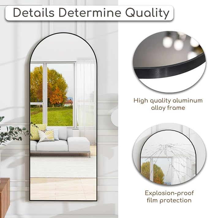 Prywot Arched Floor Mirror, 64 "x 21" Full Length Mirror Wall Mirrors Hanging - Image 9