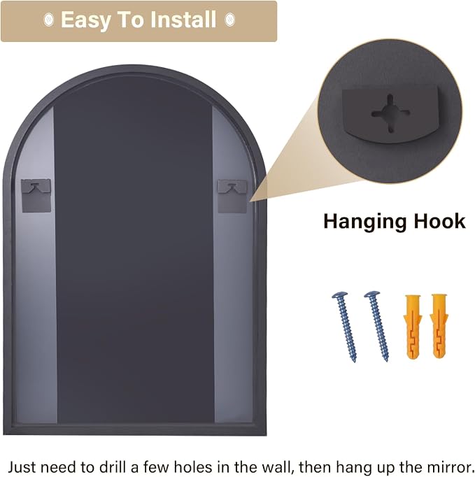 HARRITPURE Arched Wall Mirror – 30"x40" Arch Bathroom Mirror Metal Frame Vanity - Image 8