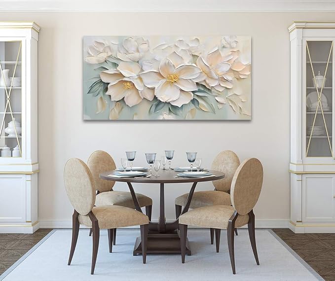Anolyfi White Textured Flowers Canvas Wall Art - Image 6