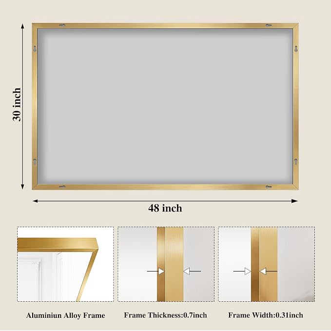 Koonmi Gold Mirrors for Wall, 30x48 Inch Bathroom Mirror, Rectangular Wall - Image 2