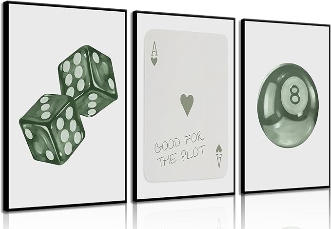 BOKPEN Green Poker Dice Canvas Wall Art Funky Y2K Trendy Preppy Pictures Lucky by bokpen
