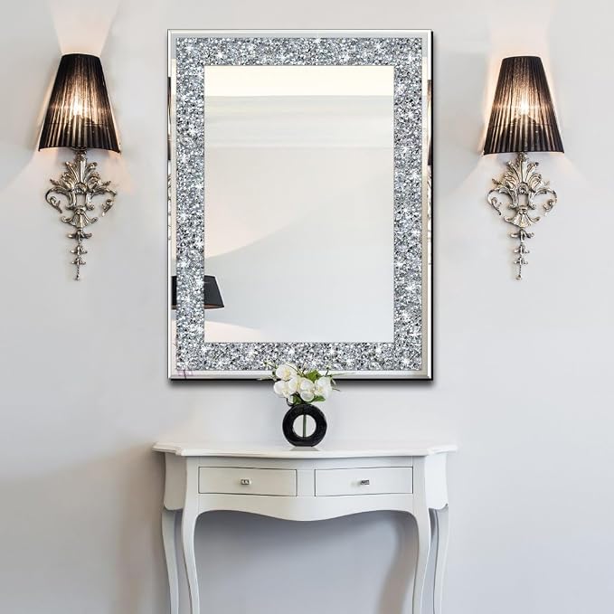 QMDECOR Crystal Crush Diamond Rectangle Silver Mirror - Image 5