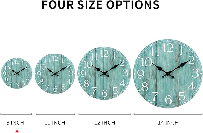 Wall Clock, Teal Silent Non-Ticking Battery Operated, Kitchen Rustic Vintage - Image 2
