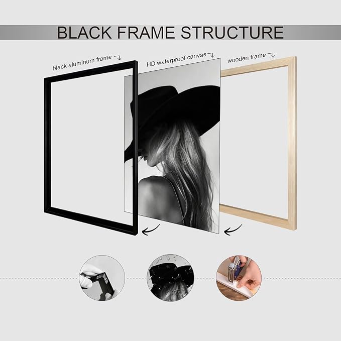 Trendy Black And White Black Framed Wall Art Cool Western Woman Smoking Prints - Image 3