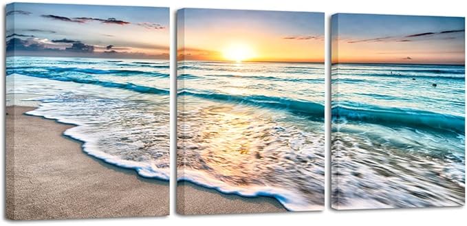 Wieco Art 3 Panel Blue Beach Canvas Wall Art by WiecoArt