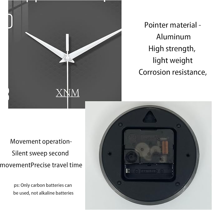 XNM Dark Grey Wall Clock for Bedroom Glass Modren Simple Wall Clock Battery - Image 7