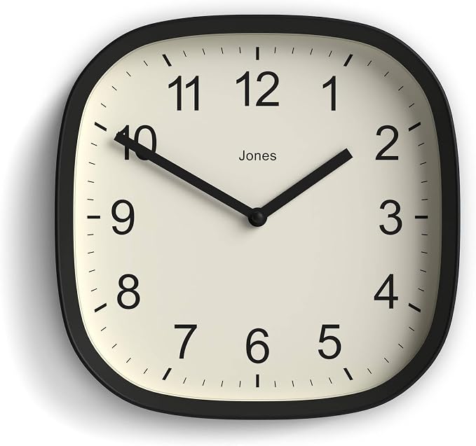 JONES CLOCKS® Sprite wall Clock | Modern Retro Rounded Square Clock | 10 inch | by JONESCLOCKS
