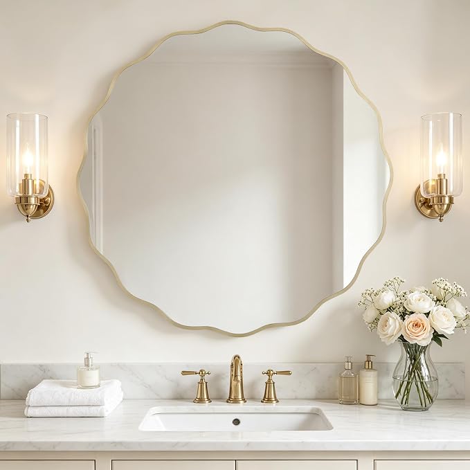 WallBeyond Round Wavy Mirror for Wall Decorative 36 inch, Modern Round Mirror by WallBeyond