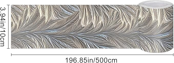 HOMETITUTE Wallpaper Border Peel and Stick Wall Border Silver Feather Texture - Image 3