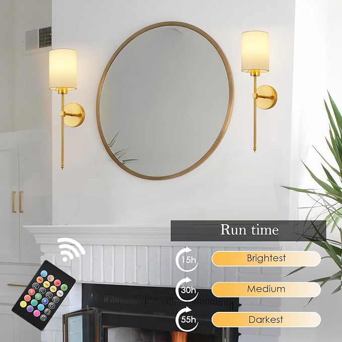 Battery Operated Wall Sconces Set of Two, Wireless Rechargeable Wall Light - Image 4