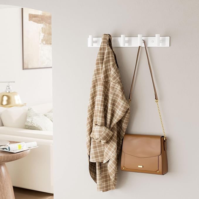 GWAAZXGZ White Wall Mounted Coat Rack – 5 T-Shaped Pegs - Image 3