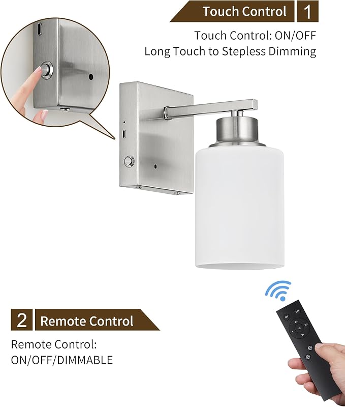 Rayogale Wireless Wall Sconces, Nickel Battery Operated Wall Sconce Set of 2 - Image 3