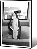 Trendy Black and White Poster Funny Woman Drinking Wine in Bathtub Wall Art by Acqooeakt