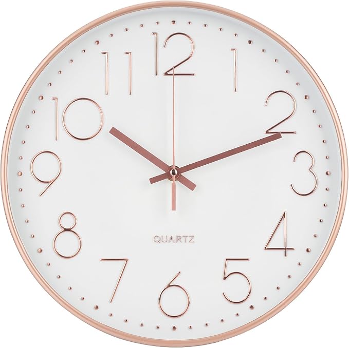 Wall Clock 12 Inch Non-Ticking Silent Modern Simple Style Round Decor Clock by BAKBRAND