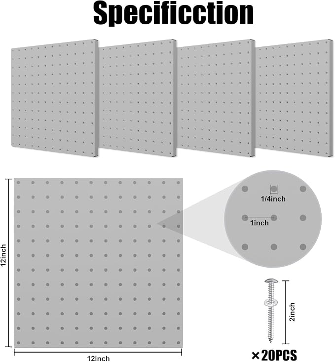 Peg Board, 4 Pack Metal Pegboard Panels Grey Pegboards Wall Organizer - Image 2