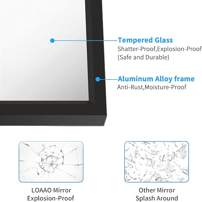 LOAAO 50"X30" Black Rectangle Bathroom Mirror Wall, Matte Black Aluminum Alloy - Image 5