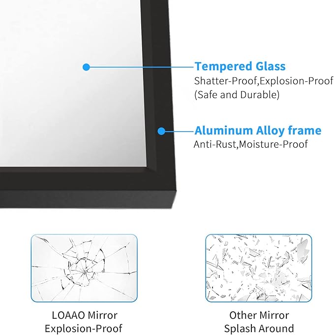 LOAAO 60"X30" Black Rectangle Bathroom Mirror Wall, Matte Black Aluminum Alloy - Image 5