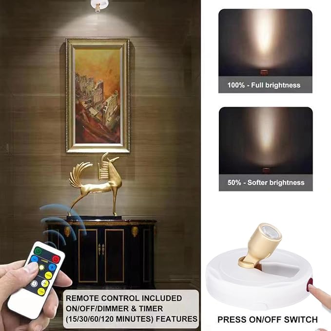 HAMVIDNE LED Spotlight, Battery Powered Picture Lights, Uplighting Indoor - Image 2