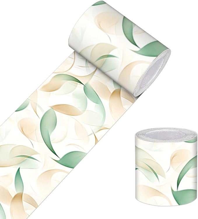 HOMETITUTE Wallpaper Border Peel and Stick Wall Border Green Leaf Watercolor by HOMETITUTE