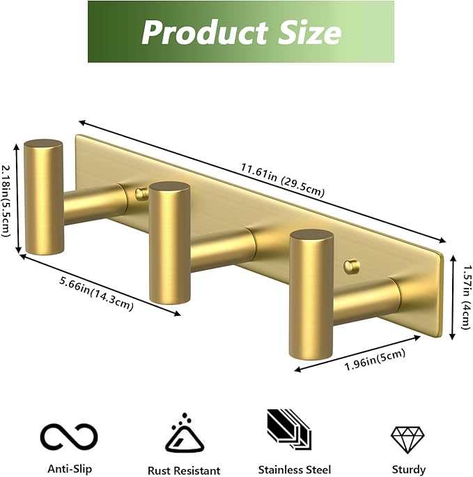 Wall Mounted Coat Rack-3 Hooks, Heavy Duty Stainless Steel Wall Hooks - Image 4