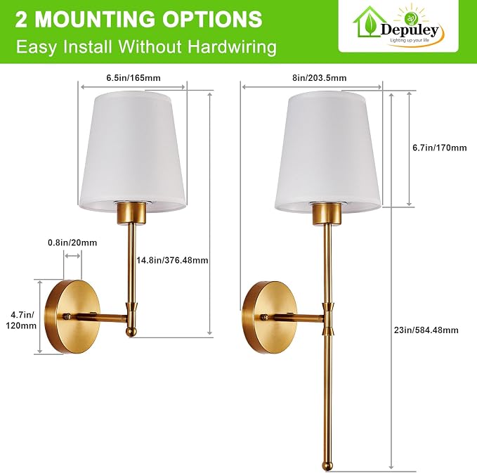 Depuley Battery Operated Wall Sconce: Set of 2 Wireless Wall Lights - Image 7