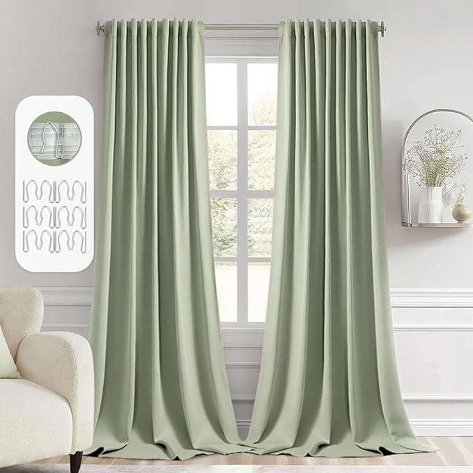MIULEE Back Tab Sage Green Curtains 108 Inch Long 2 Panels Set by MIULEE