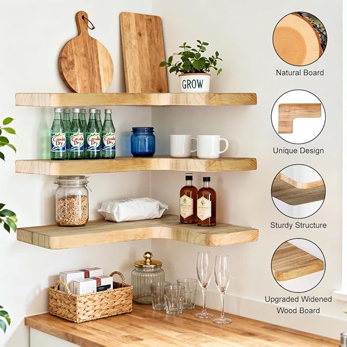 Floating Corner Shelves, Wall Shelf Set of 3, Shelves - Image 3