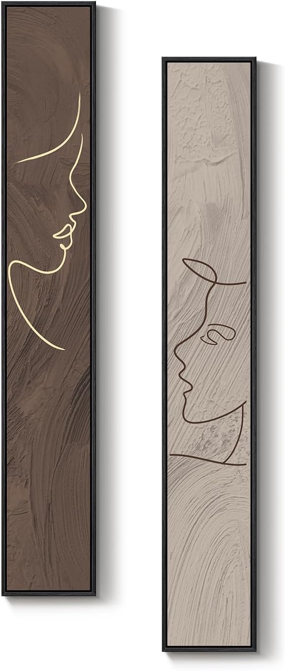 Long Narrow Framed Neutral Abstract Vertical Wall Art Set, 2 Piece Modern - Image 9