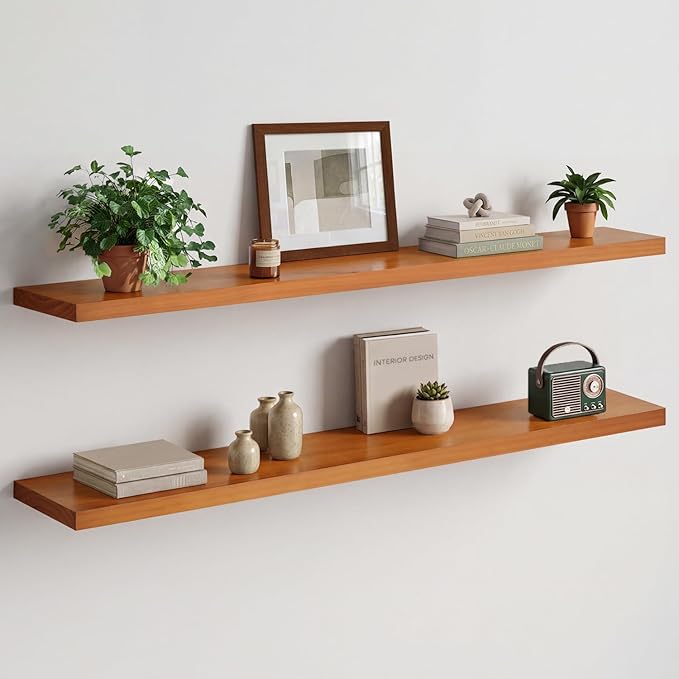 Homeforia Floating 60 inch Oak Shelves, High End Solid Real Wood 60inch by Homeforia
