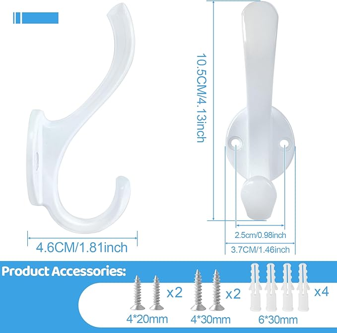 10 Pack Coat Hooks Wall Mount Heavy Duty Utility Retro Double Hooks - Image 3