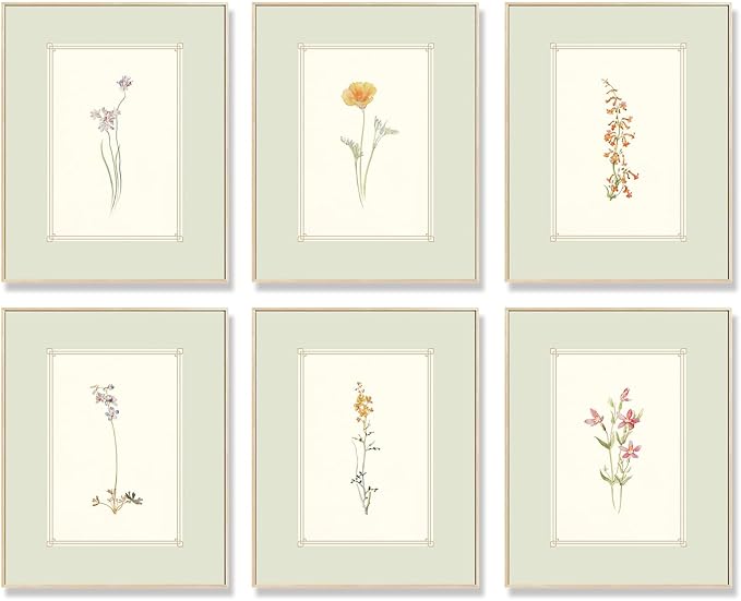 KBKBART Mint Green Floral Wall Art Set of 6 Unframed, Minimalist Abstract by KBKBART