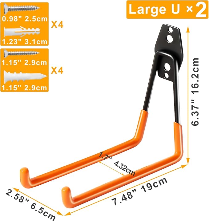 KURUI Heavy Duty Garage Hooks for Hanging, 2 Pack Metal Garage Organization - Image 2